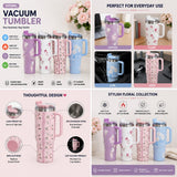 1200ml 40oz stainless steel flower tumbler with straw