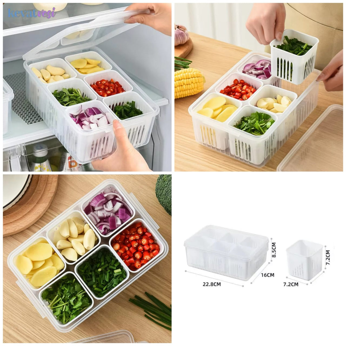 Refrigerator Storage Box 6 Grid Food Vegetable Fruit Storage Box