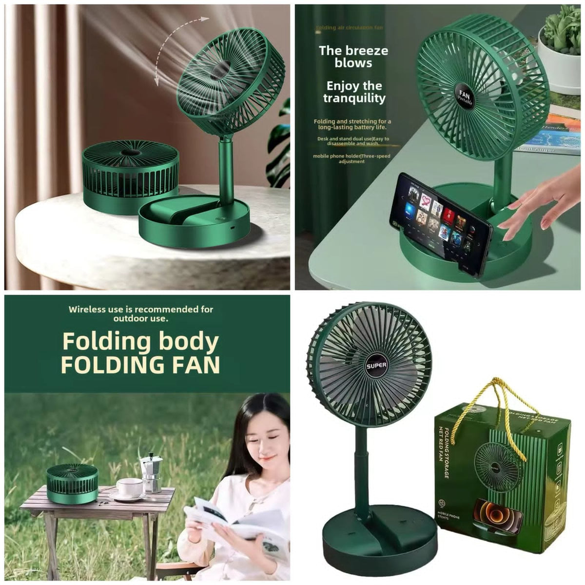 Portable Fan Rechargeable, Stand  and  Table fan Folding Telescopic  and  Adjustable Height for Office Home Outdoor Camping