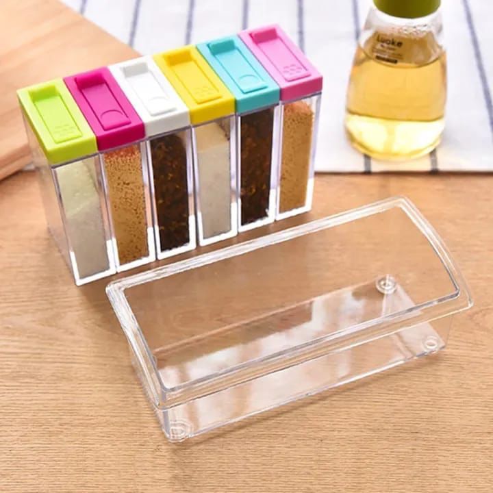 6pcs Seasoning Spice Kitchen Jar set with Crystal Tray