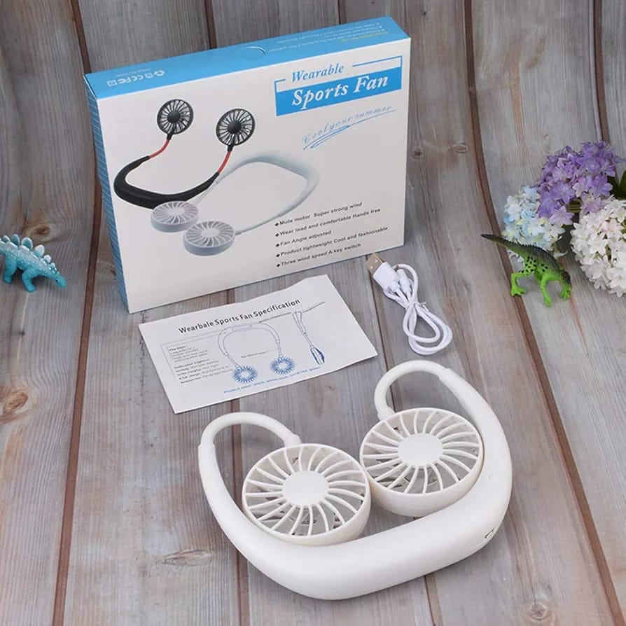 Durable and rechargeable portable hanging and foldable neck fan with 3 speeds and USB chargeable for Kitchen and sports