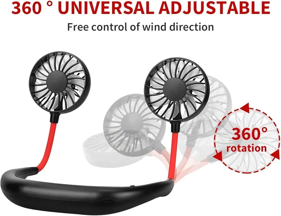 Durable and rechargeable portable hanging and foldable neck fan with 3 speeds and USB chargeable for Kitchen and sports