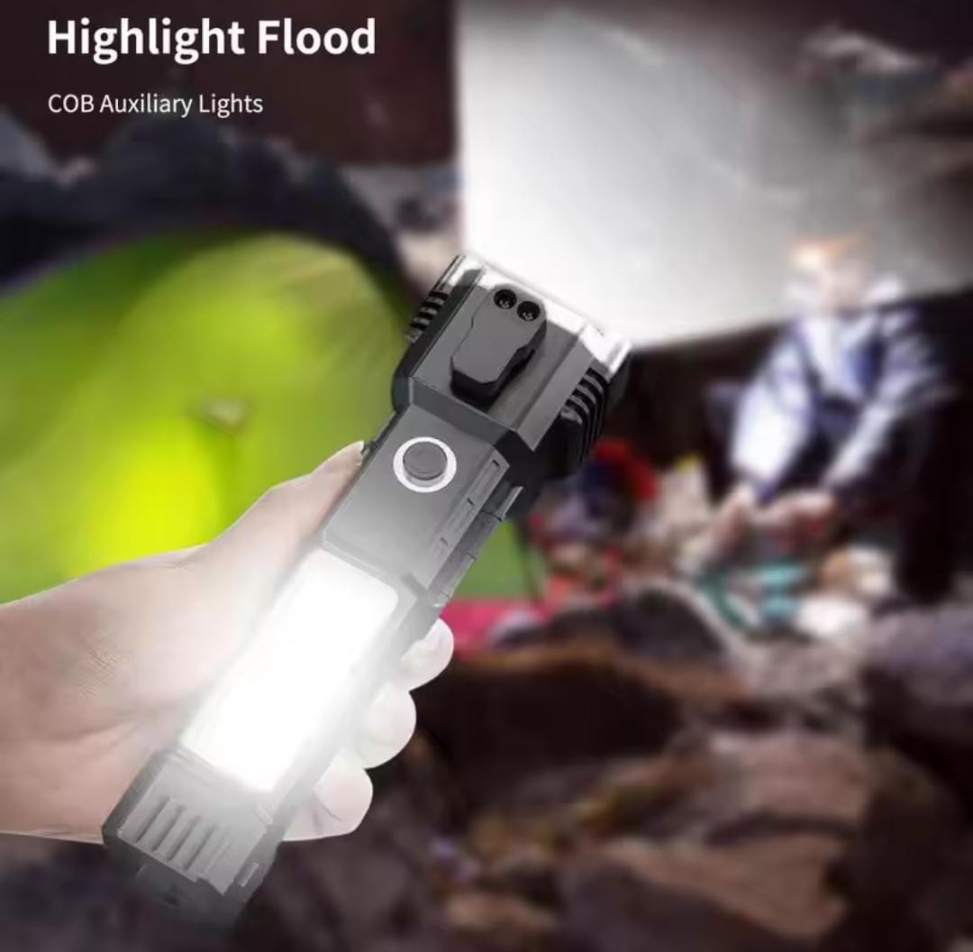 Rechargeable Led Flashlight with Window Breaker and power bank
