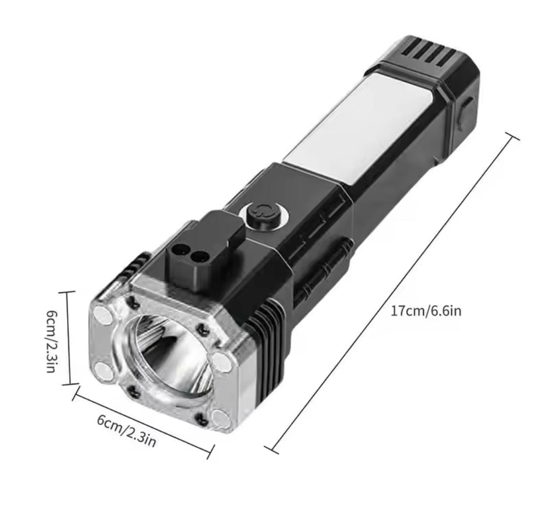 Rechargeable Led Flashlight with Window Breaker and power bank