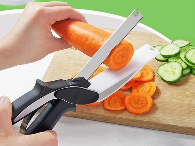 2 in 1 Clever Cutter Stainless Steel Scissor with Cutting Board Utility