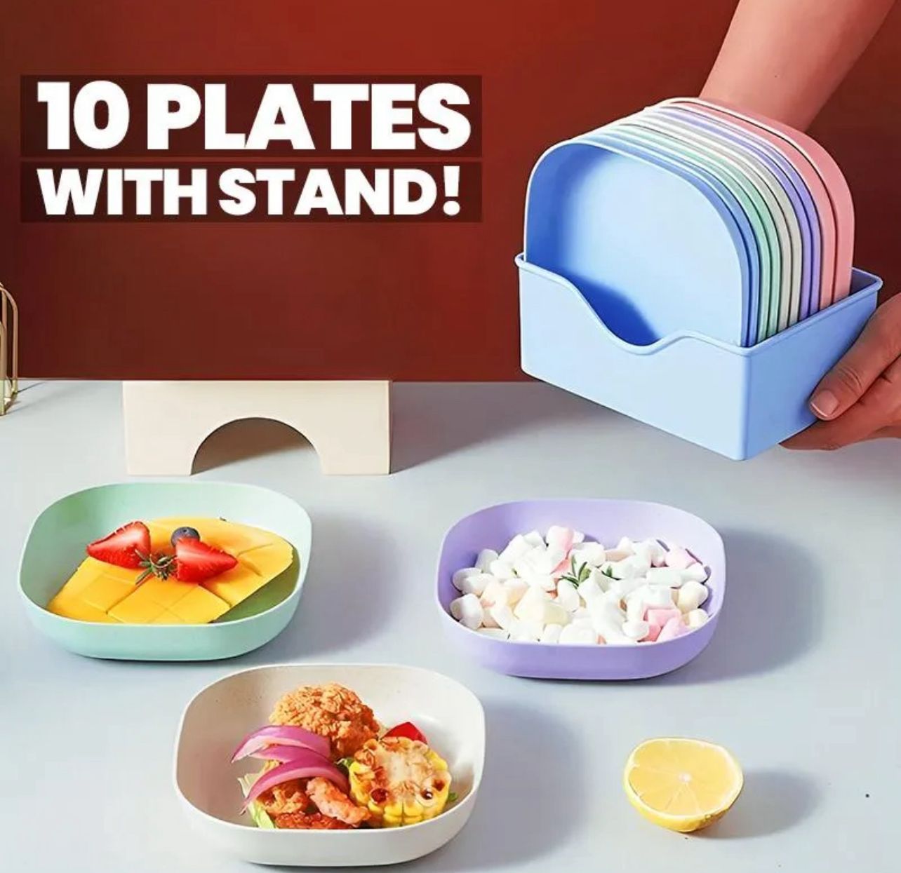 Pack of 10 Fancy Plates with 1 Plates Stand