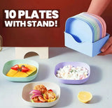 Pack of 10 Fancy Plates with 1 Plates Stand