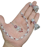 AD ZIRCON JHUMKI SET SILVER POLISH D-2