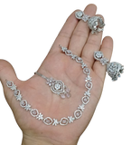 AD ZIRCON JHUMKI SET SILVER POLISH D-1