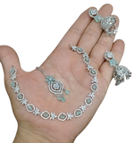 AD ZIRCON JHUMKI SET SILVER POLISH D-5