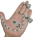 AD ZIRCON JHUMKI SET SILVER POLISH D-3