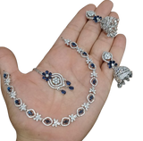 AD ZIRCON JHUMKI SET SILVER POLISH D-4