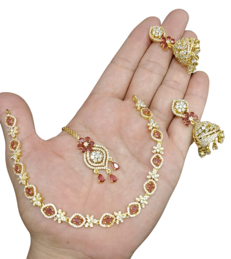 AD ZIRCON JHUMKI SET GOLDEN POLISH D-3