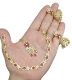 AD ZIRCON JHUMKI SET GOLDEN POLISH D-3