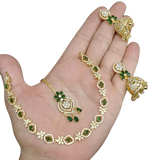 AD ZIRCON JHUMKI SET GOLDEN POLISH D-1