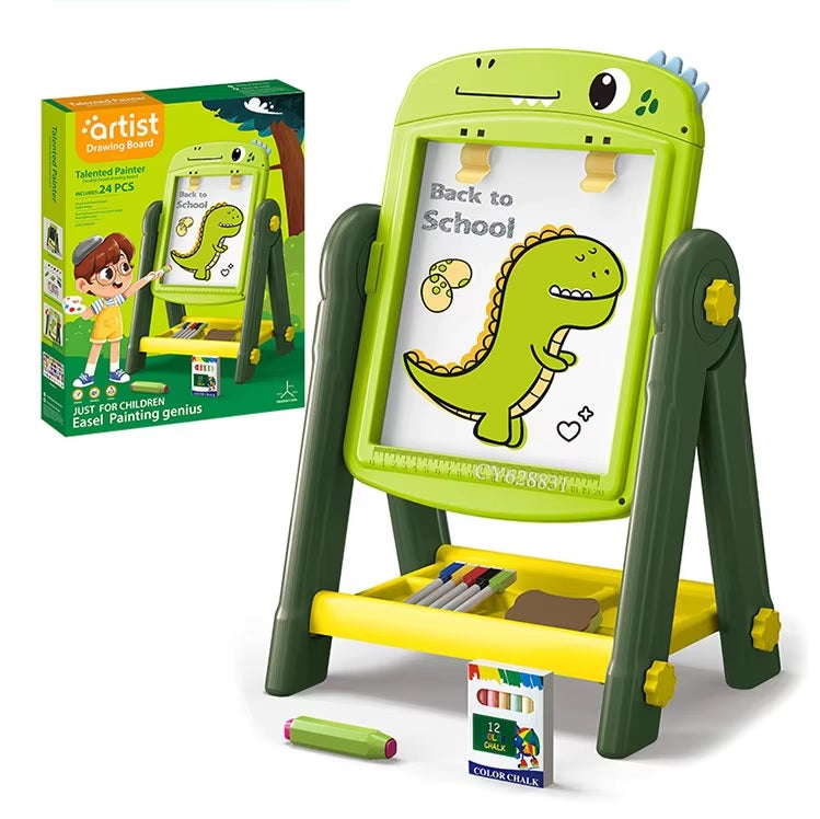 Kids Dinosaur 2-in-1 Double-Sided Painting Easel Drawing Board Set 24 Pieces – ITEM NO 050-65