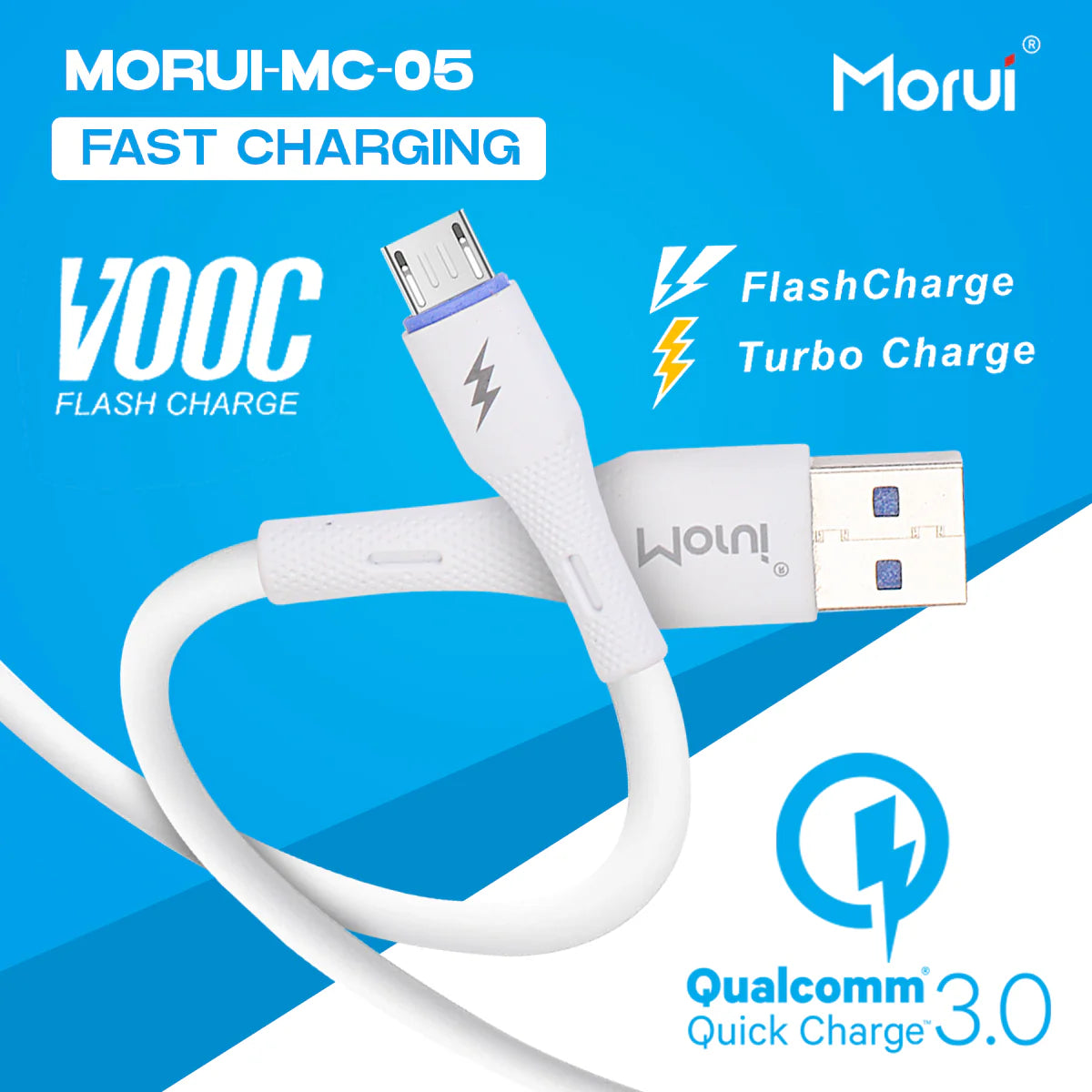 Morui Cable MC-01 Polo Data Cable With Flash,Turbo & VOOC Charging MICRO