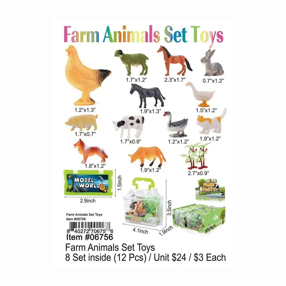 Kids Miniature Farm Animals Figures Play Set with Carrying Case – ITEM NO MC714-2
