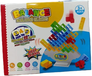 Tetris-Style Balance Building Blocks Game with 22 Challenge Cards for Kids & Family (Ages 3+)