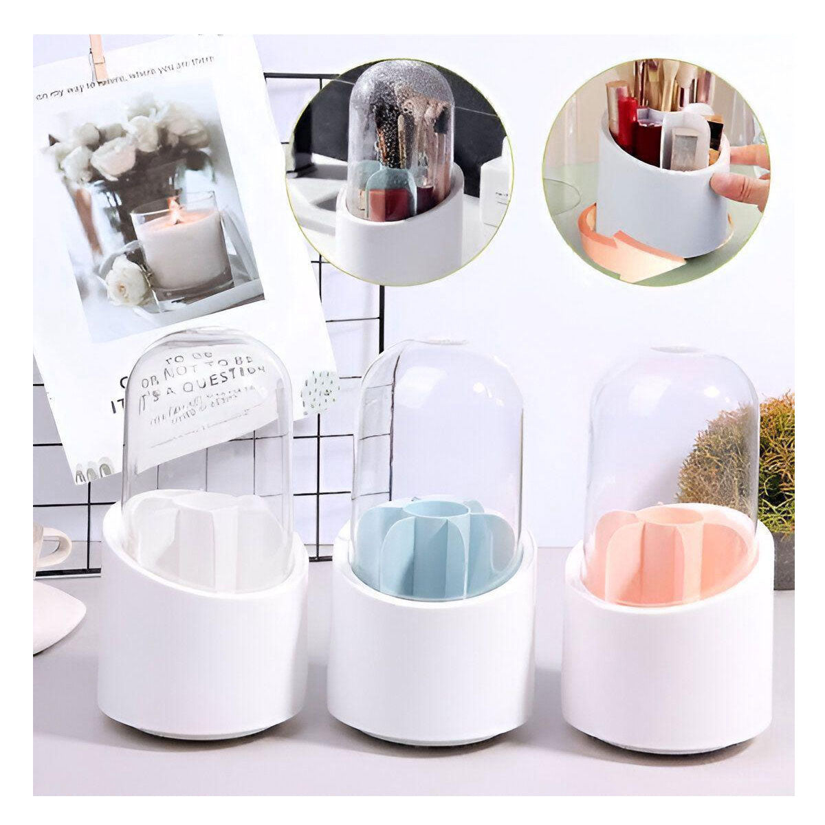 360 Degree Rotation Cosmetic Brush Holder with Transparent Top and Box
