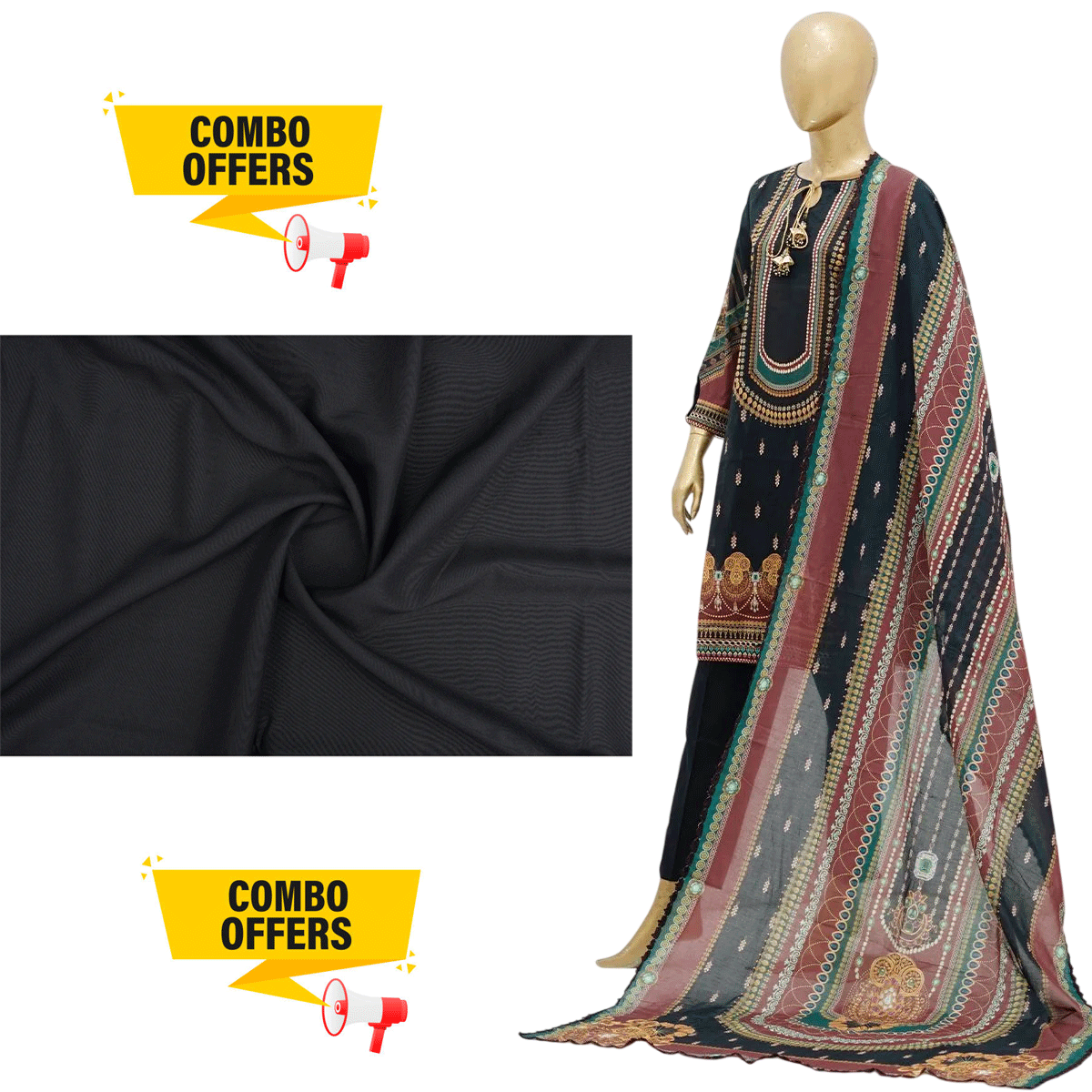 Surmawala Lawn | Printed Fabric 3 Piece Unstitched + Surmawala Gents Unstitched Wash & Wear Suit