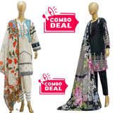Pack of 2 Surmawala Lawn | Printed Fabric 3 Piece Unstitched Collection - (Article 14) + (Article 13)