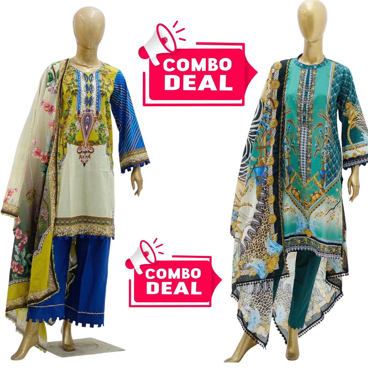 Pack of 2 Surmawala Lawn | Printed Fabric 3 Piece Unstitched Collection - (Article 12) + (Article 11)