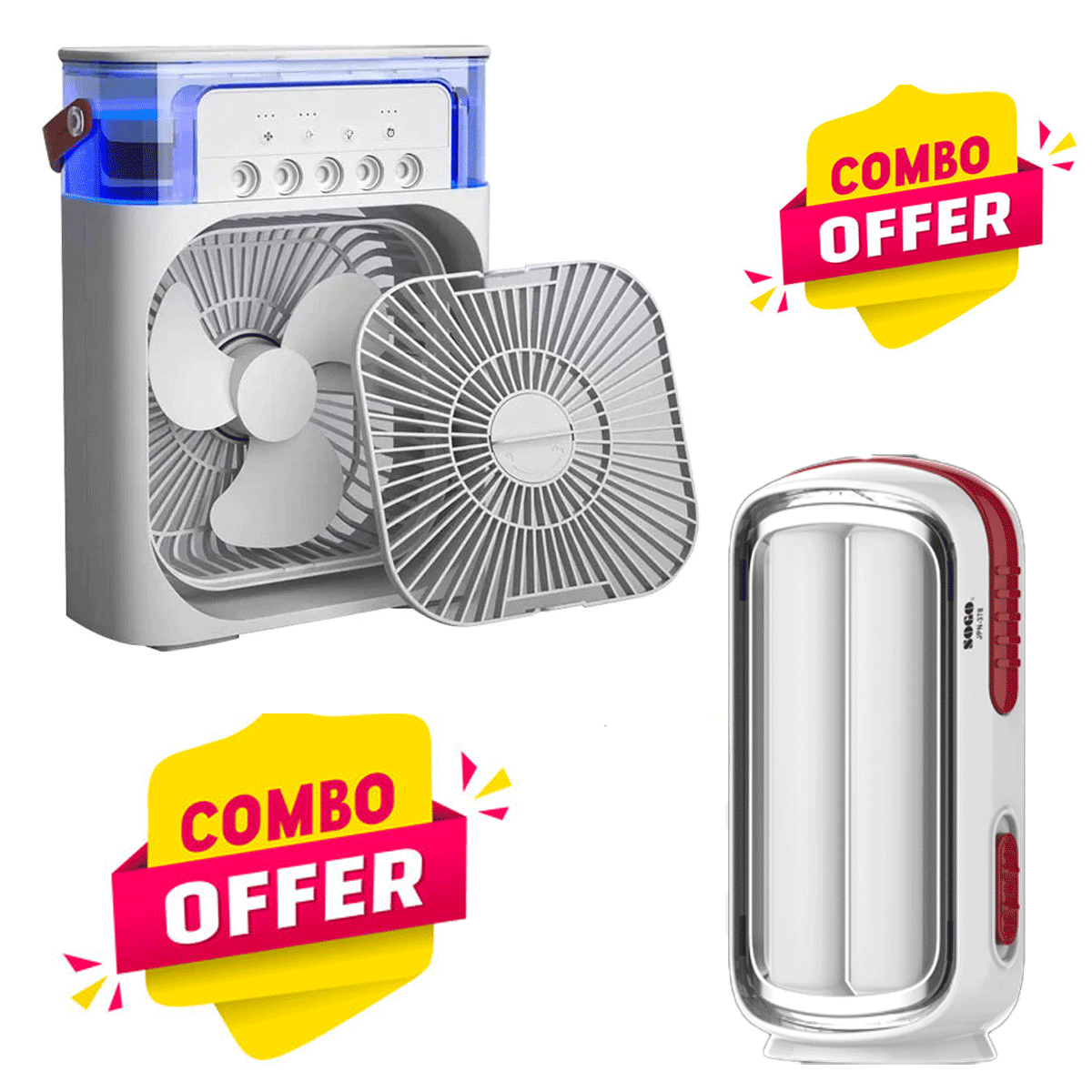 3 In 1 Mini Portable USB AC Fan + Sogo Rechargeable Light JPN-378