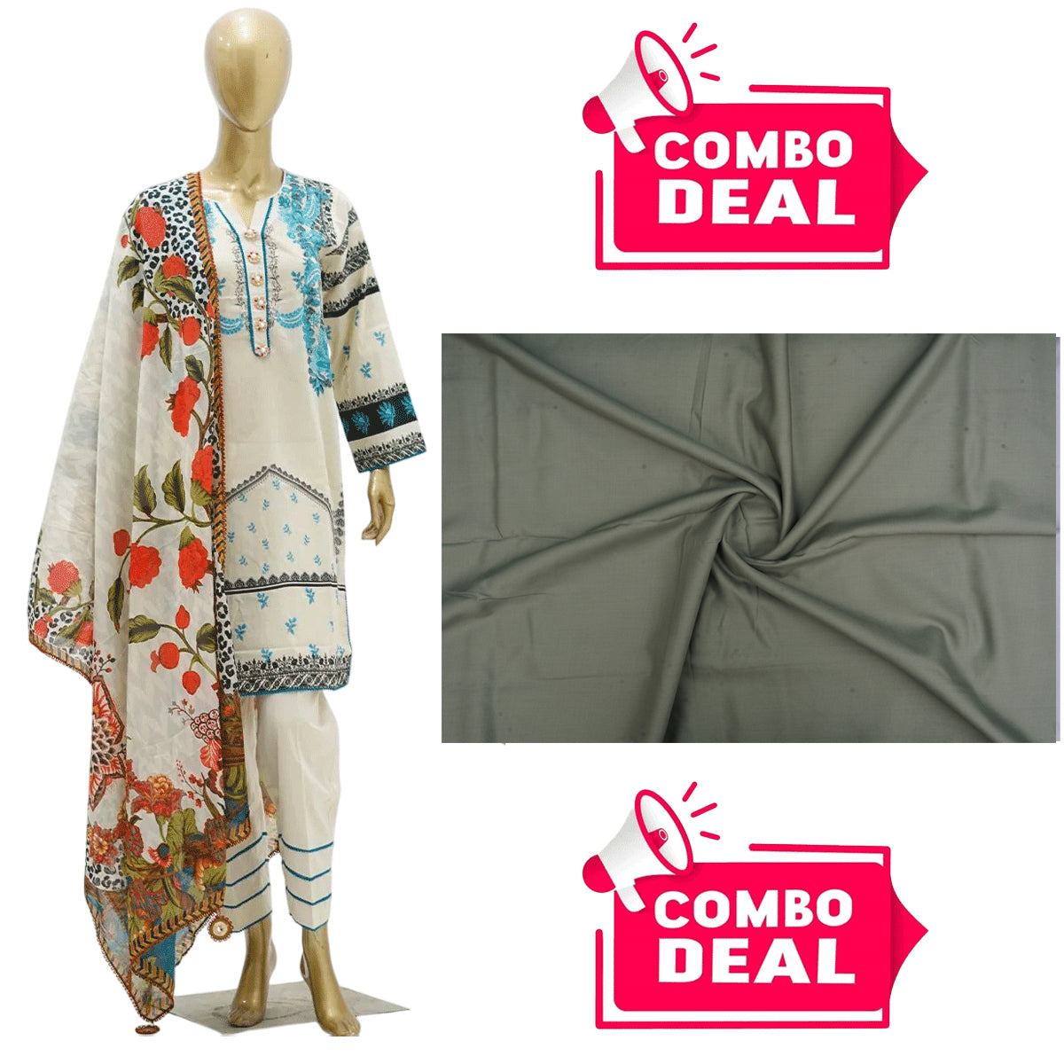 Surmawala Lawn | Printed Fabric 3 Piece Unstitched + Surmawala Gents Unstitched Wash & Wear Suit