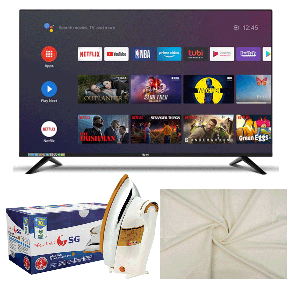 SG 32 Inch Smart TV SG32S9000 (2026 Latest Model) – Full HD Android Smart TV + Surmawala Gents Unstitched Wash & Wear Suit + SG Deluxe Automatic Iron