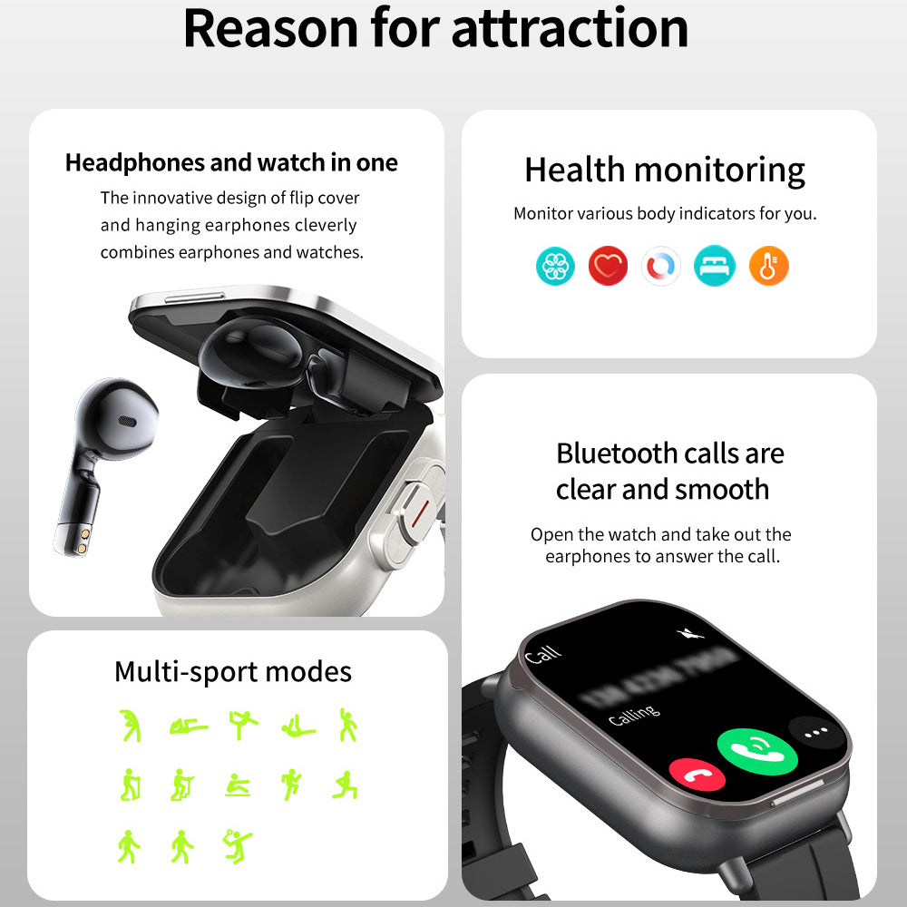 Headset in Smart Watch BT Call Blue Tooth Headphones