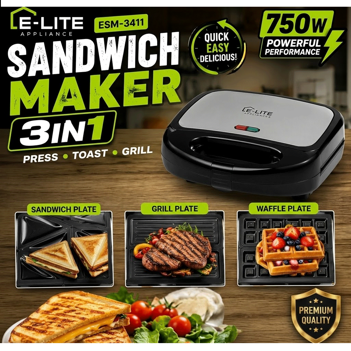 E-LITE ESM-3411 3-in-1 Sandwich Powerfull Performance