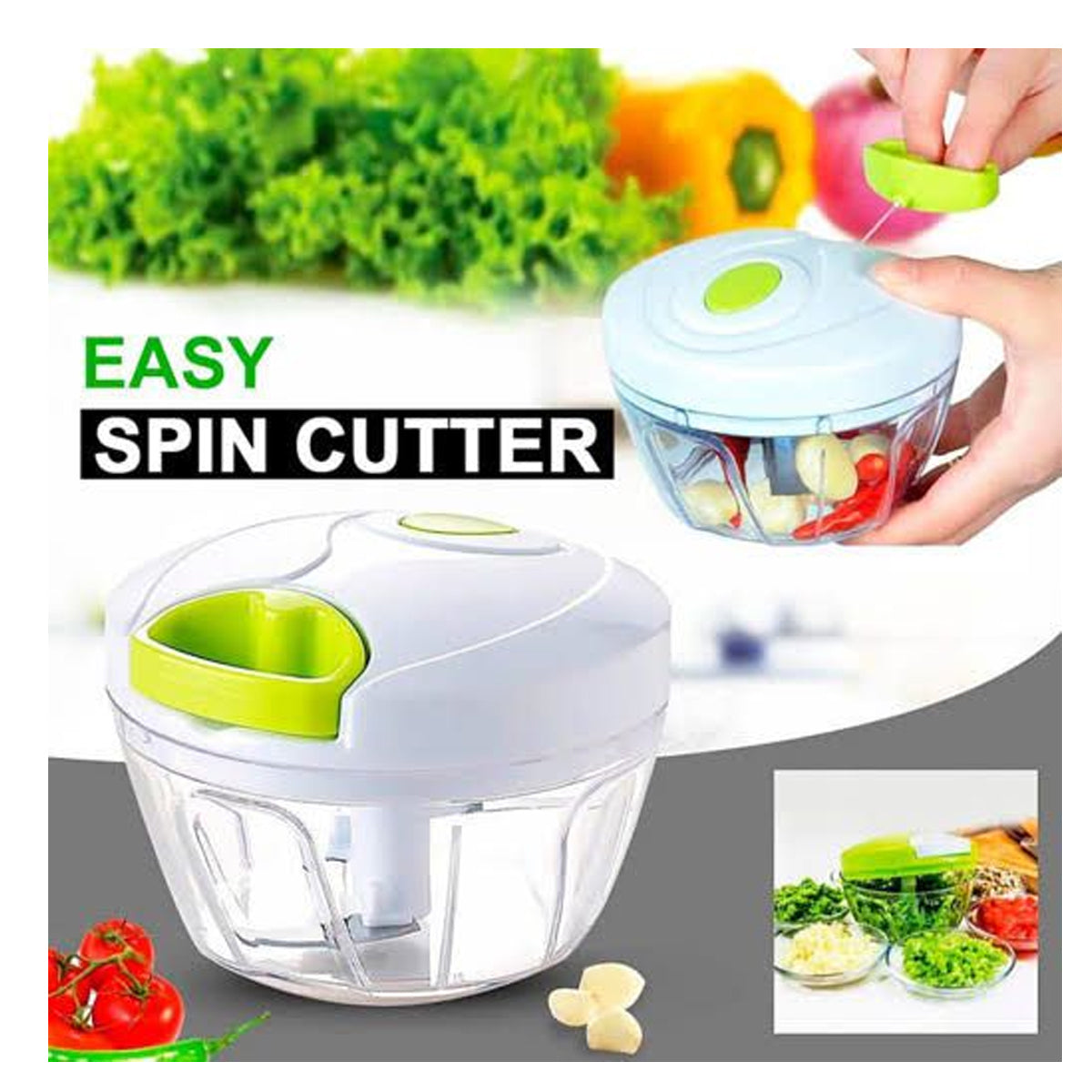 3 Blades Handy Easy Spin Vegetable Chopper (with Box Packing)