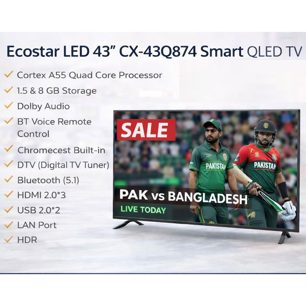 ECOSTAR LED 43″ CX-43Q874 4K UHD SMART QLED TV