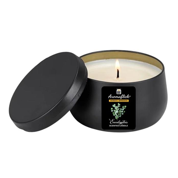 Eucalyptus Scented Candle in Black Tin – Fresh & Calming Aroma