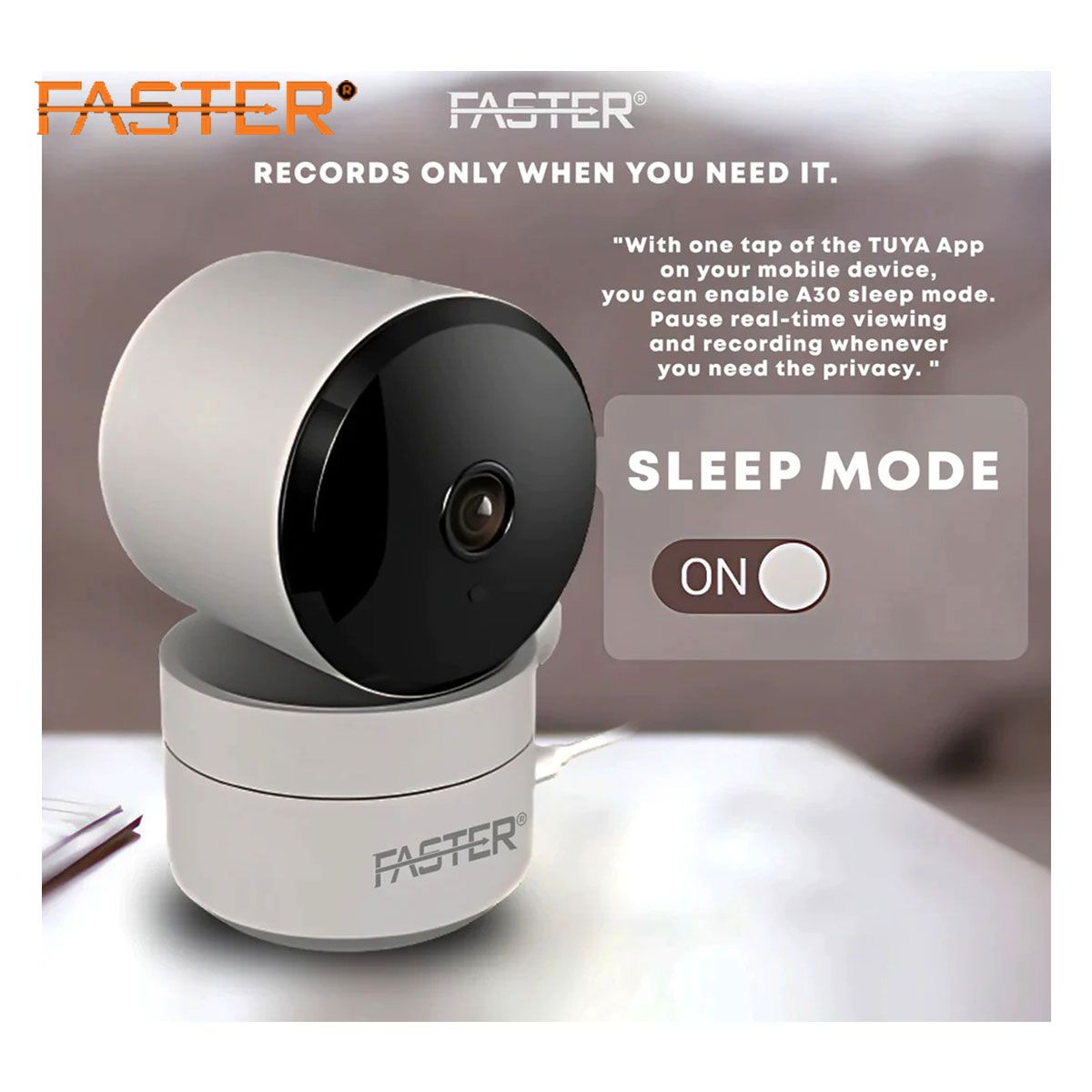 Fasteter FASTER A30 1080P HD WIFI SMART SECURITY CAMERA WITH 360 VIEWING, MOTIO ...