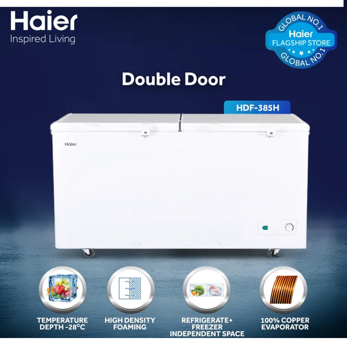 Haier HDF-385H Double Door Chest Freezer 14 Cubic Feet