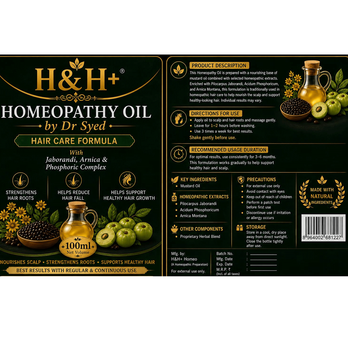H&H+ Homeopathy Oil by Dr. Syed Hair Care Formula