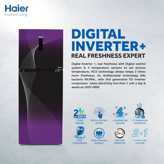 Haier Refrigerator Digital Inverter HRF-398 IFPA/GA/RA 14 Cu Ft-(Fresher & HCS Technology+Digital Control Panel+4 Temperature Sensors+ABT Technology+Inverter Compressor+Glass Door) Refrigerator