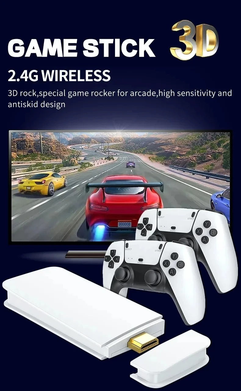 M15 Game Stick 4K Console 64GB with Dual 2.4G Wireless Controllers – 20000 Games