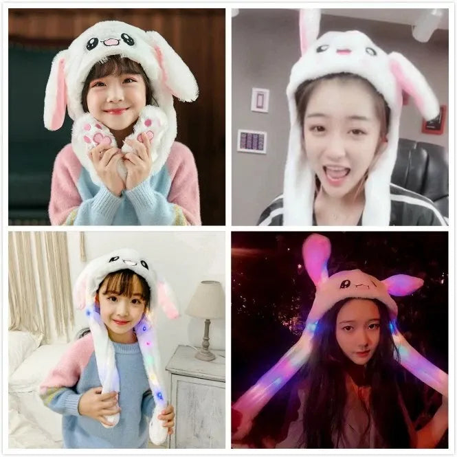 Cute Plush Rabbit Hat Moving Ears with LED Light