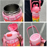 430ml Kids Rabbit Water Bottle With Silicone Straw wtih interactive Math and Number Widgets