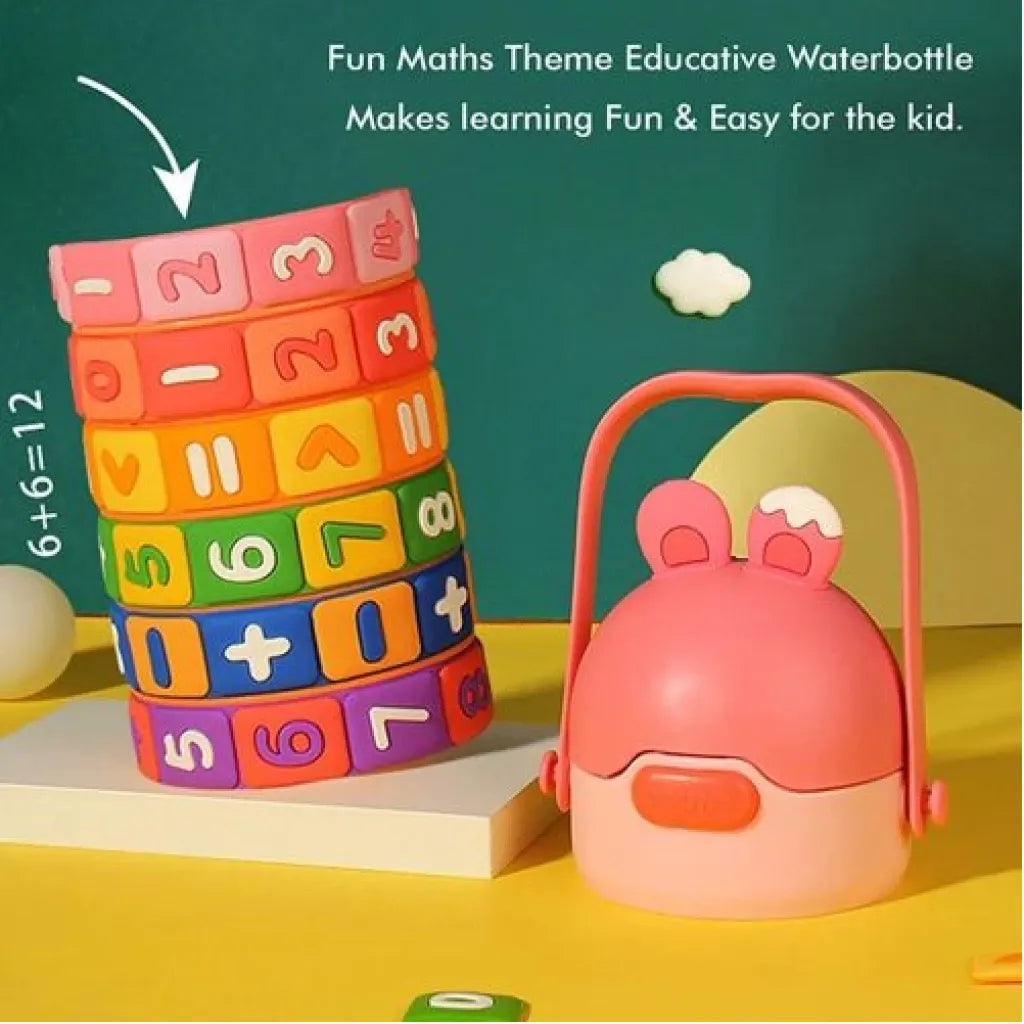 430ml Kids Rabbit Water Bottle With Silicone Straw wtih interactive Math and Number Widgets