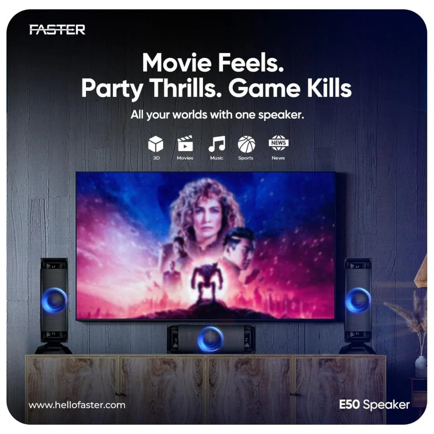 Faster E50 Theater 3.1 CH System Speaker 70W Powerd