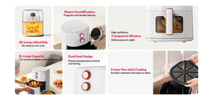 Itel Air Fryer IAF-001 | 5L Capacity | Deep Blue | Rapid Hot Air Technology | Oil-Free Cooking | Easy to Clean | Digital Touch Control | 2 Year Warranty