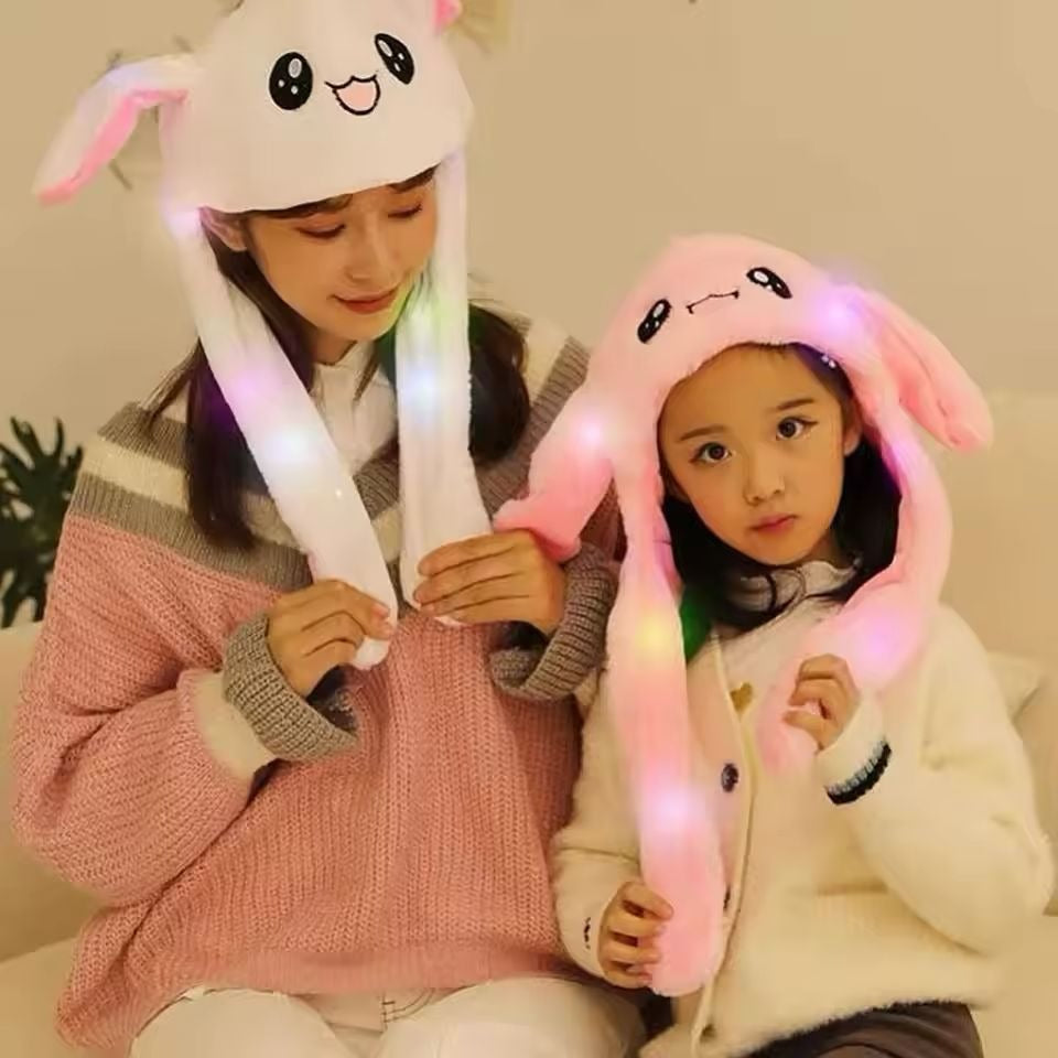 Cute Plush Rabbit Hat Moving Ears with LED Light