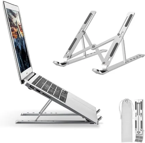 Portable Foldable Laptop Stand – Adjustable Aluminum Metal Stand with Anti-Slip Rubber Grips
