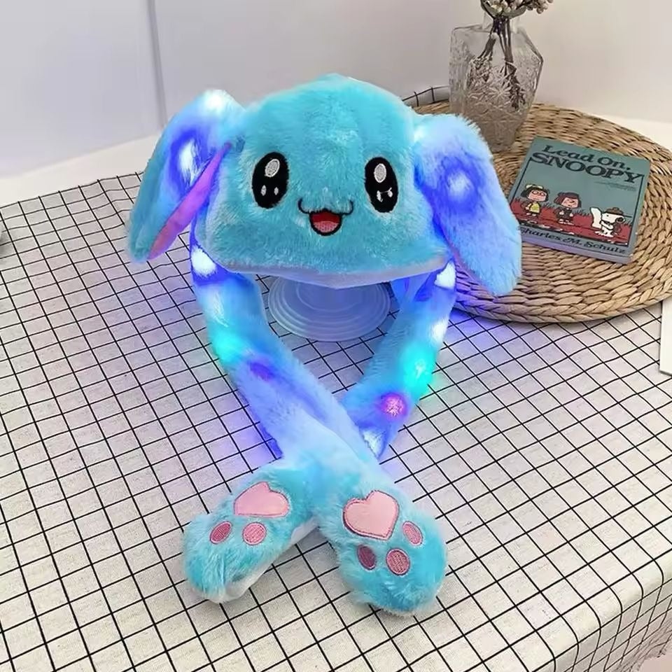 Cute Plush Rabbit Hat Moving Ears with LED Light