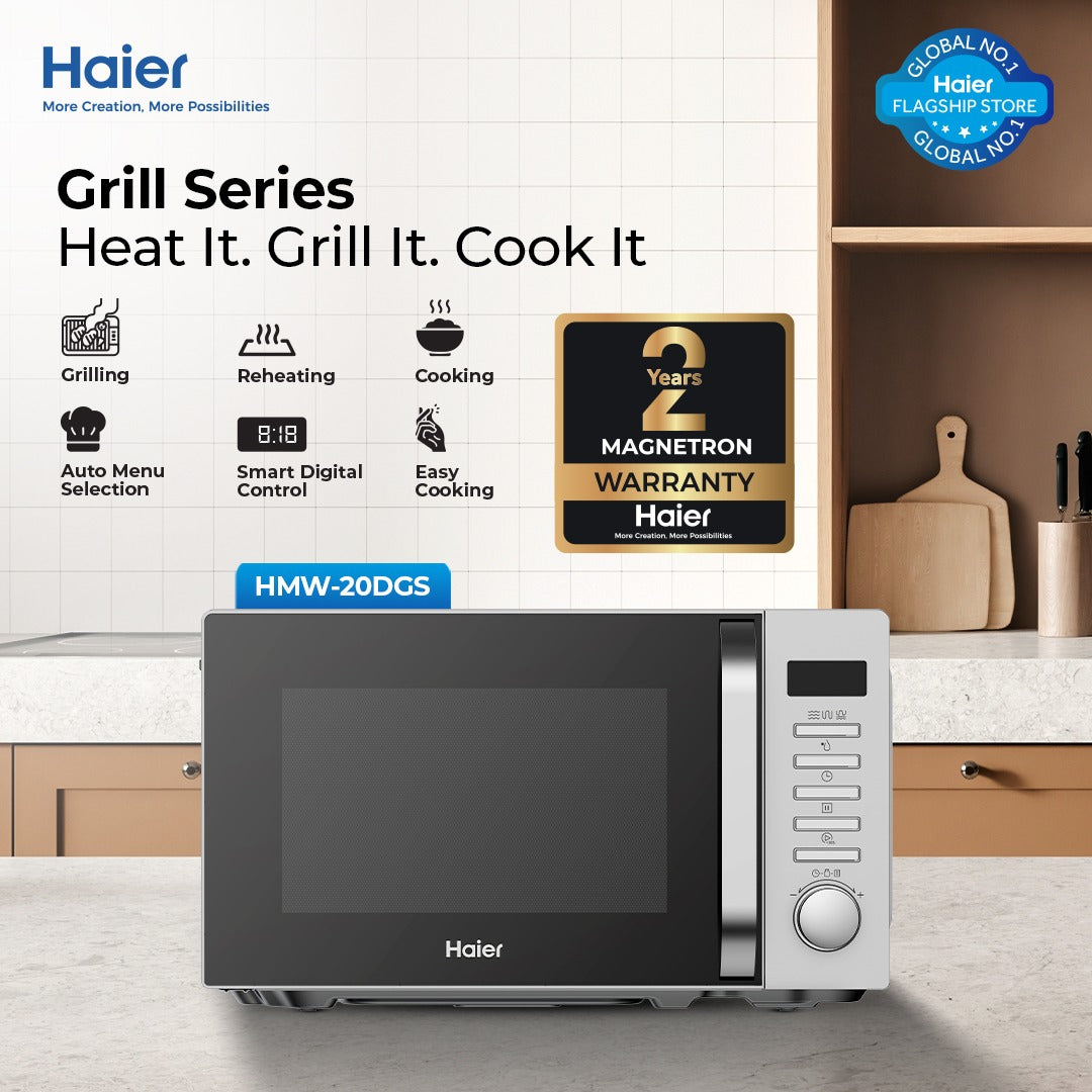 Haier 20L - HMW-20DGS - 20L Digital Grill Microwave Oven (Defrost Function - Multi Cooking Function - Cooking end signal)