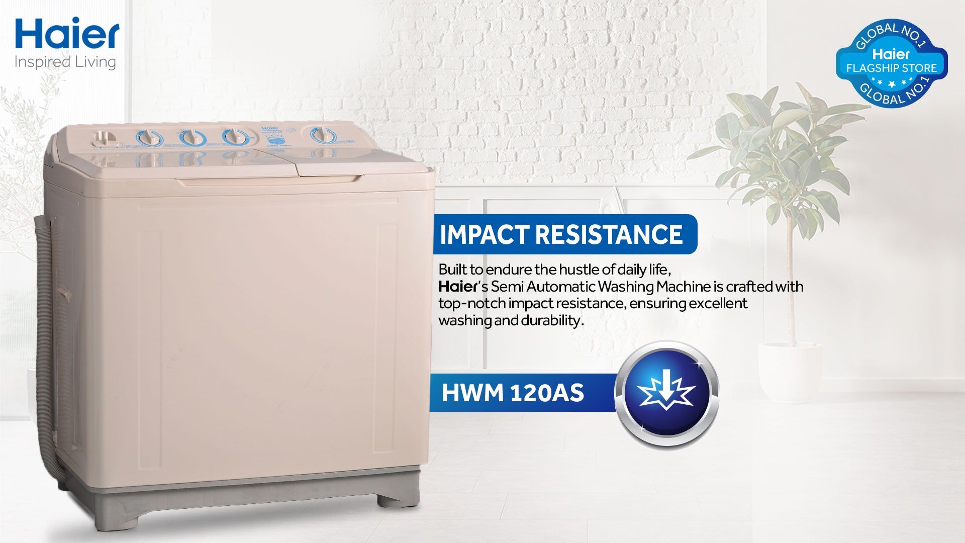 Haier Washing Machine | Model HWM- 120-AS | Capacity 12 KG Jumbo Size | Semi Automatic Washing Machine